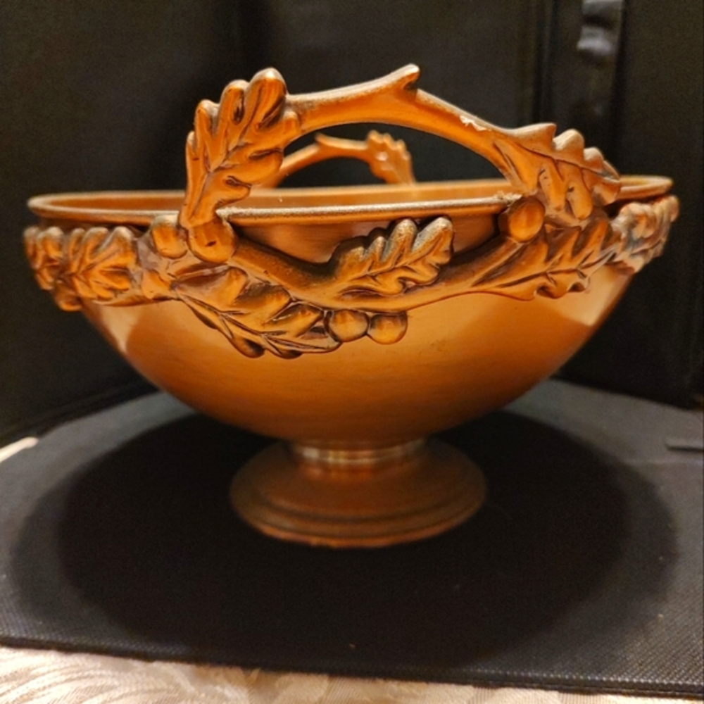 🔸🍂🔸Beautiful Vtg Copper Metal Leaf Pedestal Display Fruit Bowl Centerpiece - Picture 5 of 16